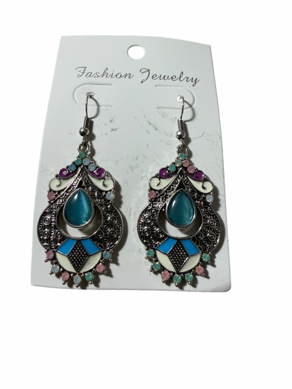Turquoise Teardrop Boho Dangle Earrings with Multicolor Accents